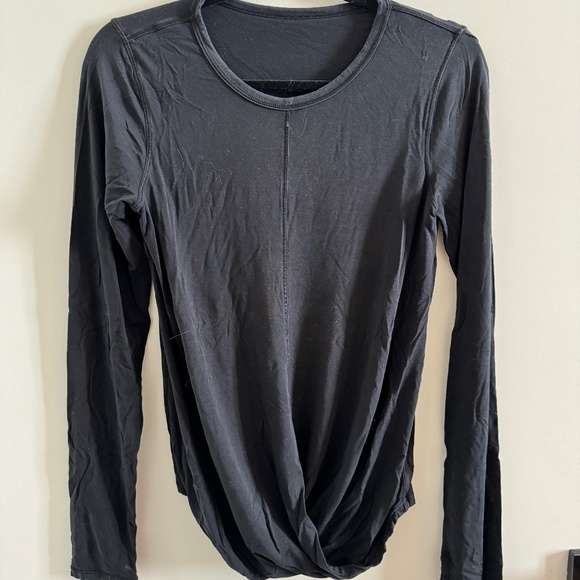 Lululemon Black Silk Blend Long Sleeve Drape Front Shirt Size 6 - Picture 1 of 3